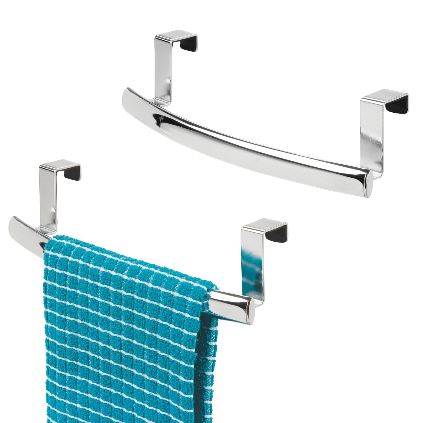 mDesign Modern Metal Kitchen Storage Over Cabinet Curved Towel Bar - Hang on Inside or Outside of Doors, Organize and Hang...