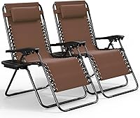 Vista 33 de Nestl Zero Gravity - Juego de 4 sillas de patio al aire libre con almohadas y bandejas portavasos, silla de campamento reclinable de malla de acero