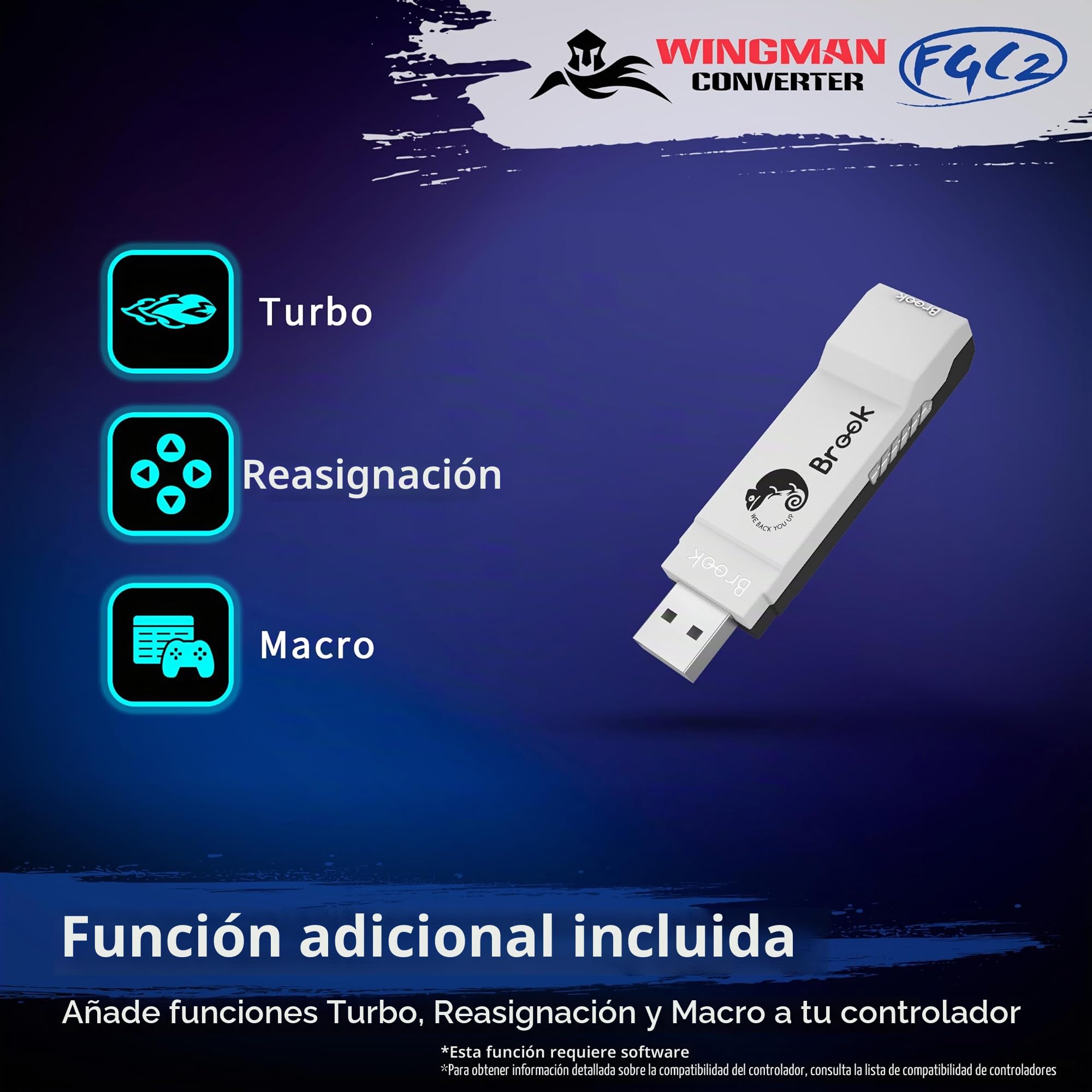Brook Wingman FGC2 Convertidor con Llavero - Adaptador de Joystick Arcade Gamepad para PS5 y PC, Soporta Todos los Juegos de PS5 (Versión Oficial Exclusiva)