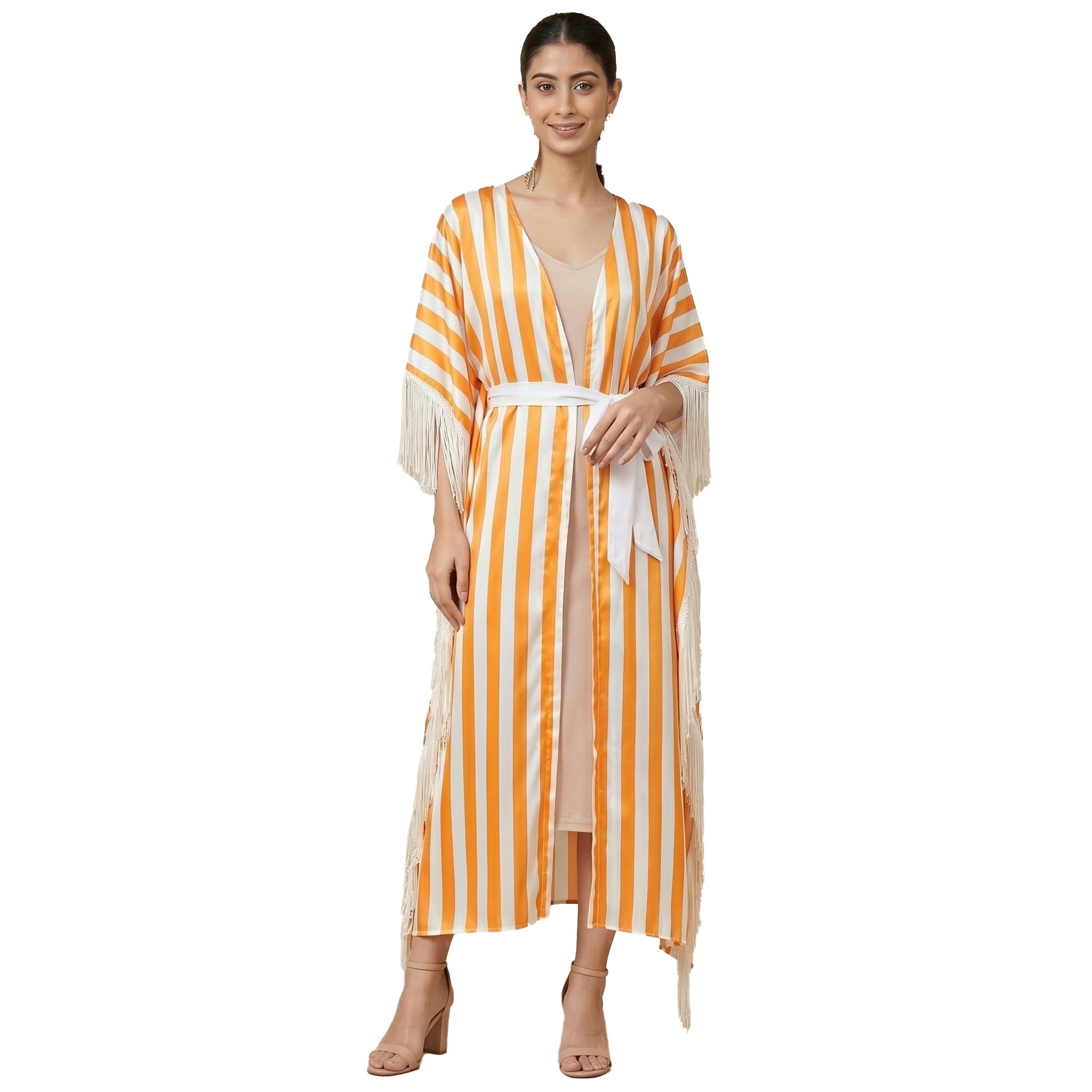 Orange Full Length Cover-Up in Nylon Satin for Women by Ramola Bachchan-image-12