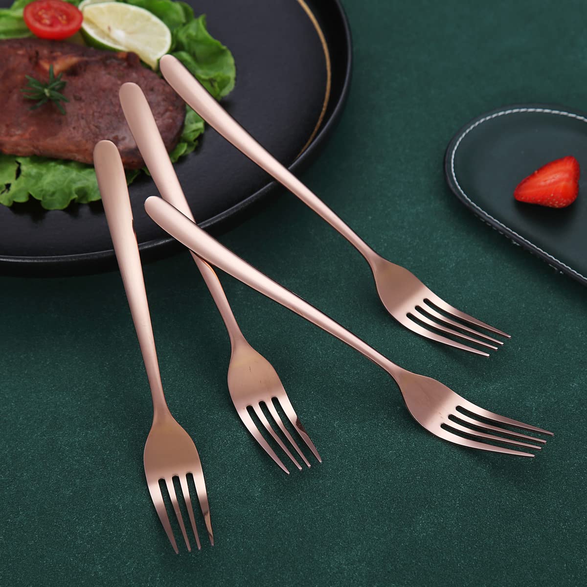 Set 6 Forchette Da Tavola Nere In Acciaio Inossidabile - Posate Eleganti Lavabili In Lavastoviglie - Foto 7