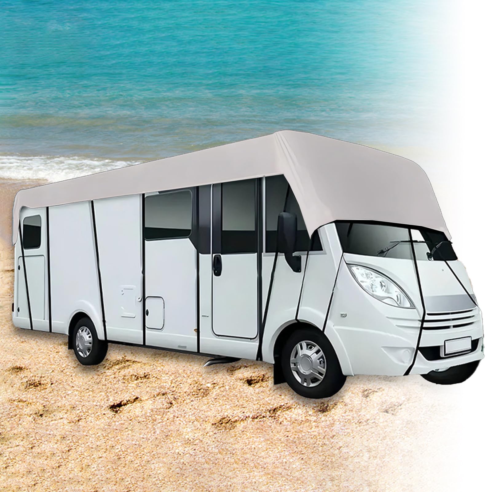 Wohnwagen Abdeckung Dach Abdeckplane Wohnwagen Wasserdicht Wohnwagen Schutzhülle Dach Schützt vor UV 210D Oxford Gewebe,Silber,21.3x9.8ft/6.5x3.0m