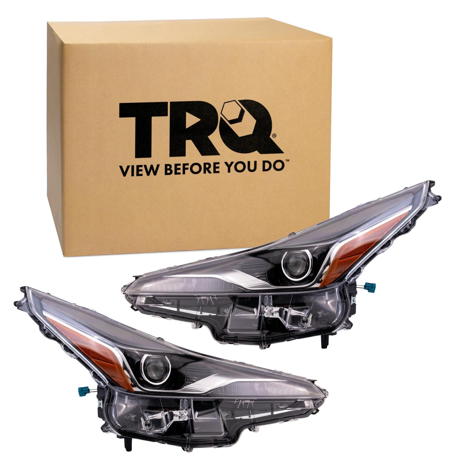 TRQ 2 Piece Headlight Assembly Set Driver &amp; Passenger Side Compatible with Toyota Prius 2019-2022 With Fog Lights Without Adaptive Headlights TO2502282 TO2503282 8107047A00 8114047A00