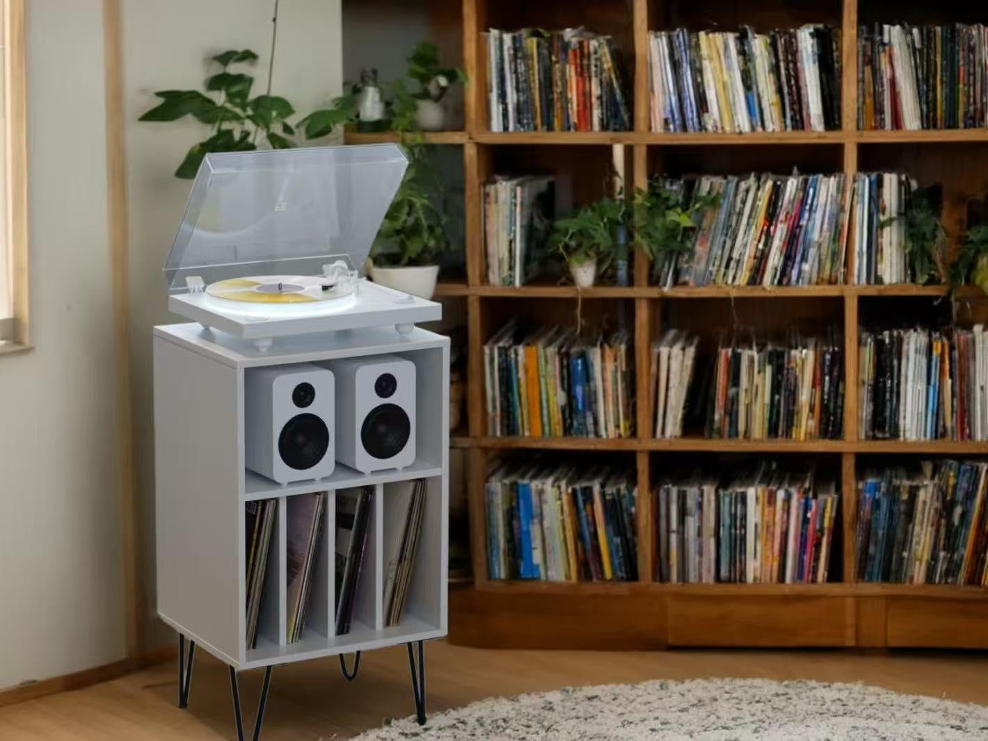 Arkrocket Polaris II Bluetooth Turntable System | All-White Modular Design with LED-Illuminated Platter, Rocket Magnet Cartridge, Bluetooth Output & 40 W Bookshelf Speakers