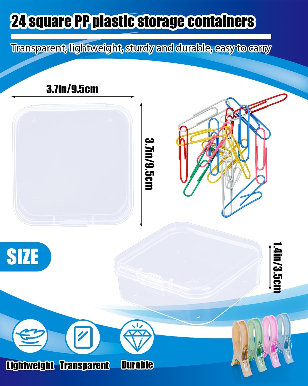 Small Plastic Case, 24 Pack Clear Plastic Beads Storage Containers Clear Craft Storage Boxes Mini Storage Containers For Small Items, Crafts, Jewelry, Hardware (3.7 x 3.7 x 1.2 inches)