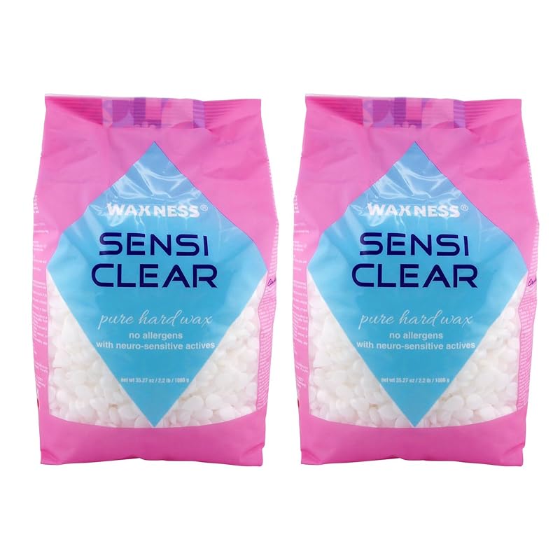 Waxness Sensi Clear Pure Cera Dura Transparente em Pérolas para Depilação, 2 Pacotes de 1 kg, Feita na Itália