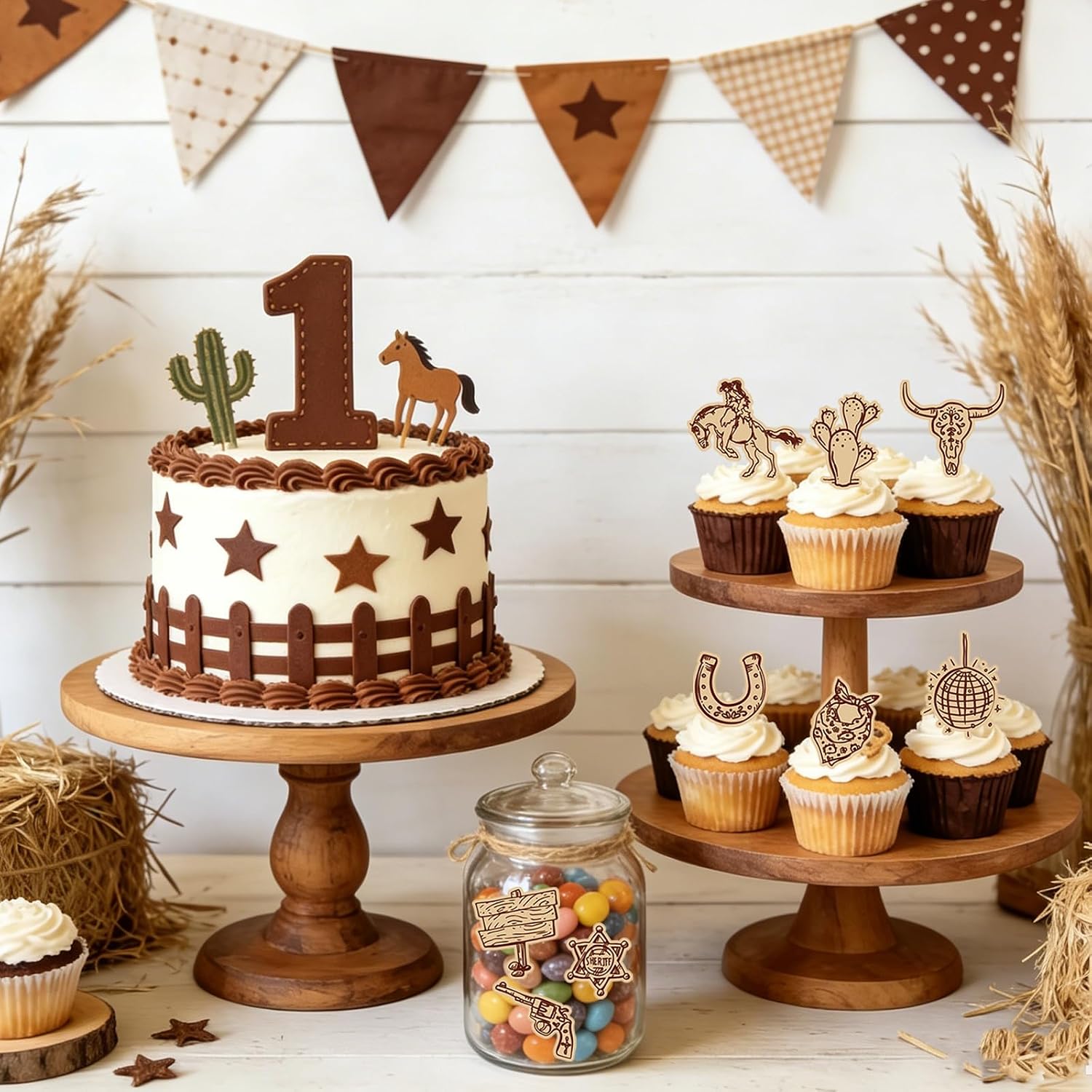 Whaline 1000Pcs Western Cowboy Sticker Roll Brown Wild West Decals 16 Design Rodeo Party Self-Adhesive Labels for Scrapbook Journal DIY Crafts Party Favors Classroom Rewards, 2 Rolls