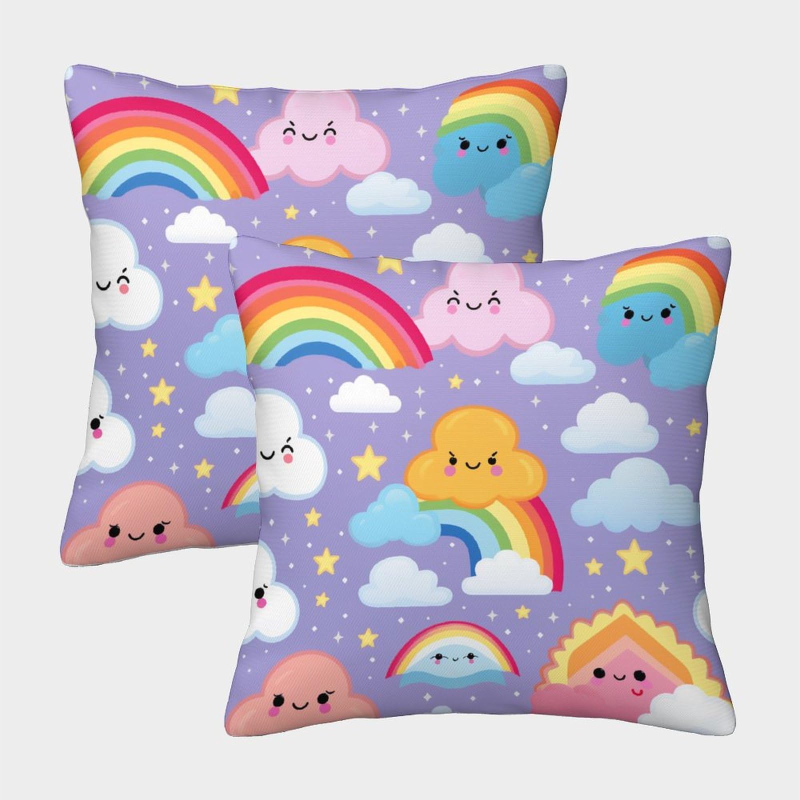 FZALUECVA Rainbow Decorative Square Cushion Covers Invisible Zipper Throw Pillow Set of 2 for Sofa Bed Couch Chair 45x45cm