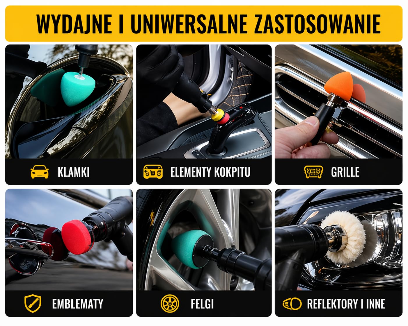 Zestaw gąbek polerskich 16 elementów pady do polerowania detali samochodowych zestaw do wiertarki i polerki auto detailing