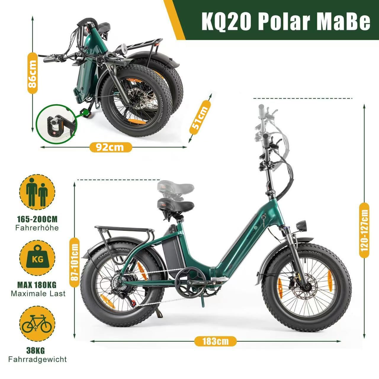 E Bike Klapprad 20 Zoll Elektrofahrräder, E-Faltrad Damen und Herren, 48V 18A*2 Doppelbatterien|250W Heckmotor 80N.m & 25km/h, Hydraulische Bremse, Tiefeinsteiger E-City Bike/Pedelec für Erwachsene