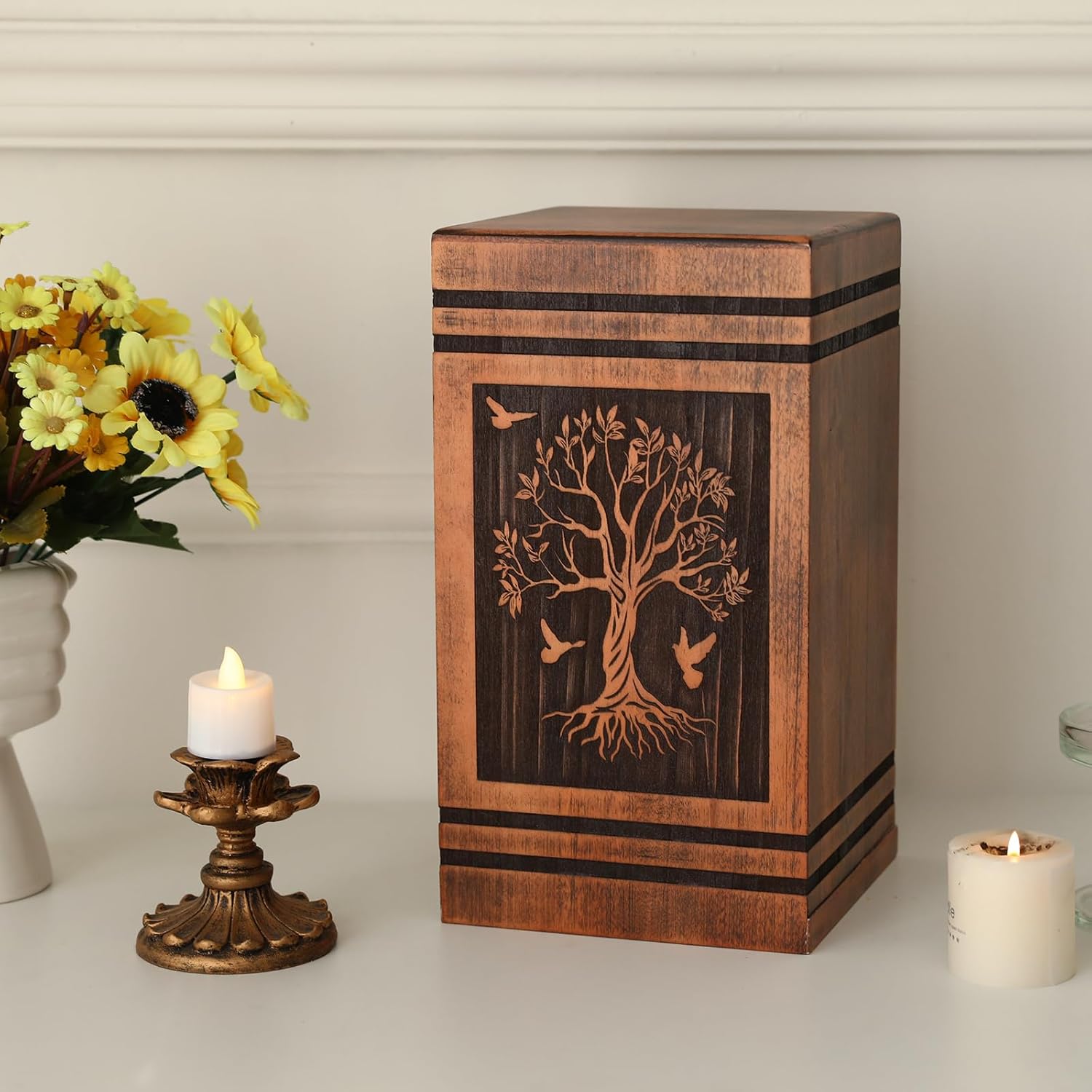 Wooden Cremation Urns for Human Ashes Adult Female Male, Handcrafted Solid Wood TSA Approved Tree of Life Urn for Ashes for Women with Bag, Large Size, 300LBS - Image 5