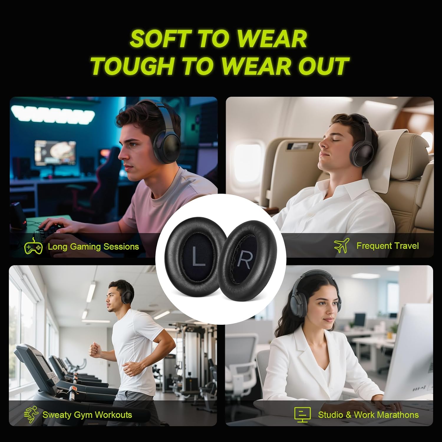 Aurivor Replacement 700 Ear Pads for Bose Noise Cancelling (NC) 700 Headphones, NC700 Earpads Cushions Made of Genuine Lambskin Leather, Noise Isolation Memory Foam, Added Thickness (Black)