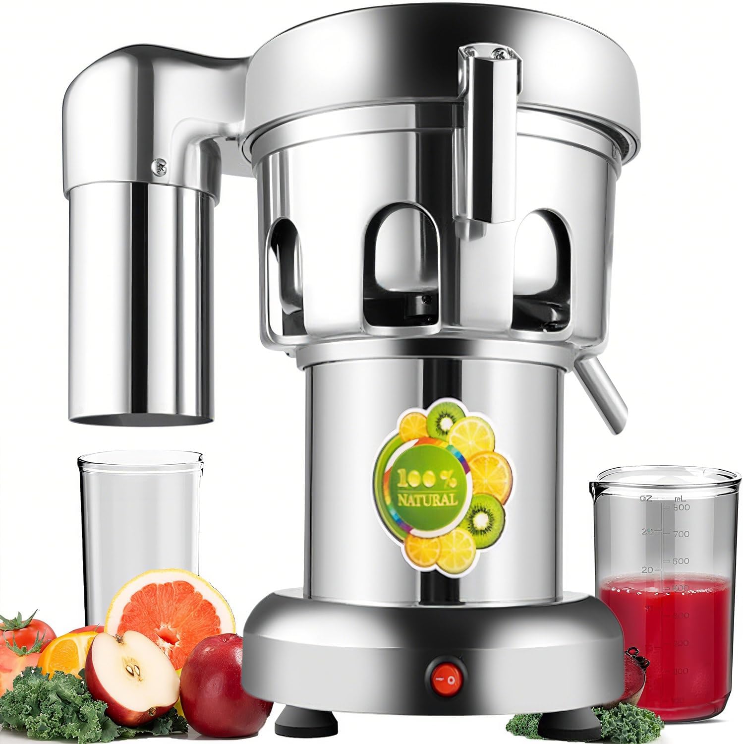 Commercial Juice Extractor, Heavy Duty Electric Stainless Steel Centrifugal Juicer,80-100kg/hr,Auto Separate Juice & Residue, Low Noise, Juicer Machine for Fruit and Vegetable, 370W