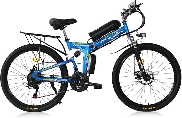 Hyuhome Ebikes for Adults,Folding Electric Bike MTB Dirtbike,26" 36V 10Ah IP54 Waterproof Design,Easy Storage Foldable Electric Bycicles for Men(blue-02)