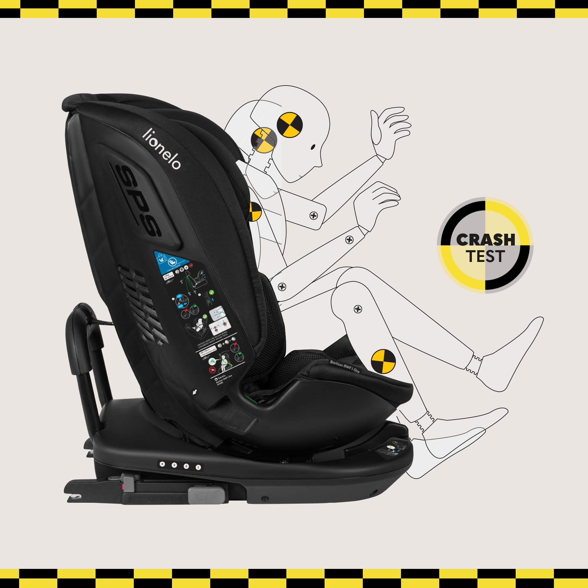 LIONELO Bastiaan RWF I-size Fotelik Samochodowy Obrotowy 360o dla Dzieci 0-36kg, Montaż Przodem i Tyłem (18 kg), ISOFIX Pas TopTether, Regulacja Zagłówka Pasów i Oparcia Ochrona Boczna Czarny