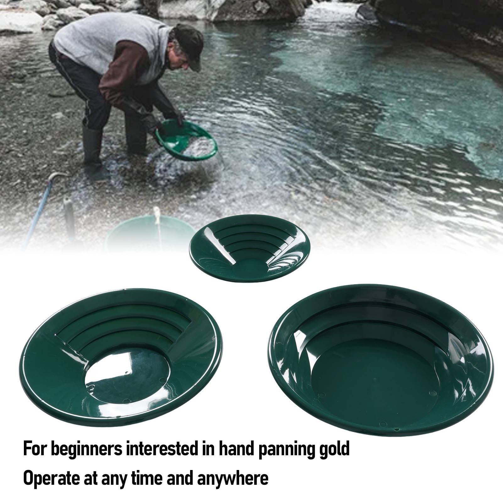 Jiawu Gold Pan, 14,96 Pulgadas, 13,98 Pulgadas, 10,43, Juego de Bandeja de Panorámica Verde Ligera, Kit de Panorámica de Oro con Diseño de Rosca Interna de 90 Grados para Principiantes en Minería