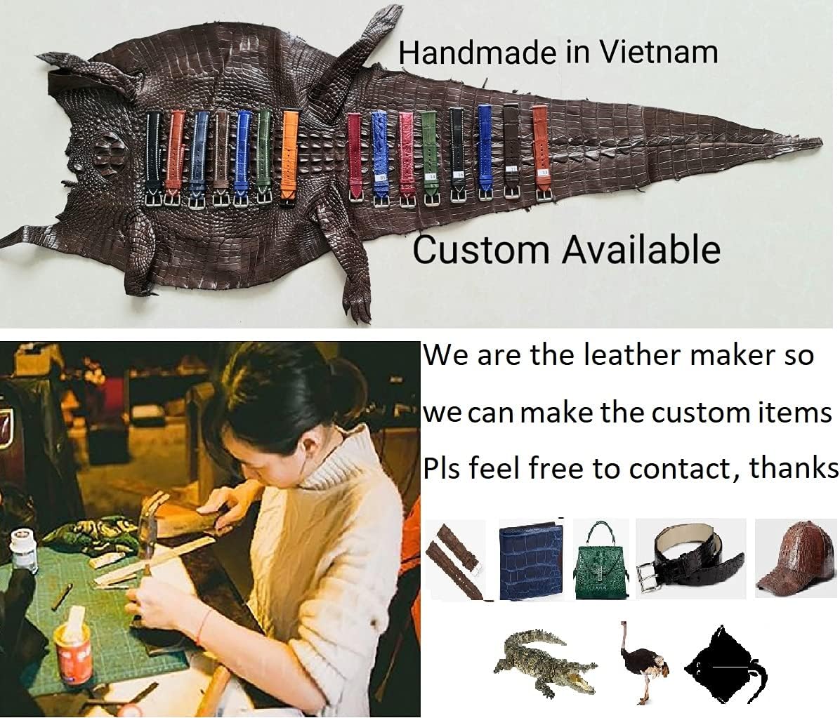 vinacreations 20mm Blue Royal AIIigator Watch Band Hand Stitching Men Quick Release Croc Watch Straps Replacement Wristwatch Strap Premium Handmade DH-159-20MM