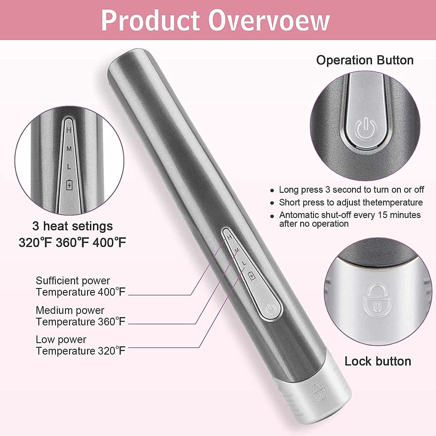 Podróżna bezprzewodowa prostownica do włosów i lokówka 2 w 1, ładowalna prostownica do włosów na baterie 4800 mAh, mini rozmiar łatwy do przenoszenia, tytanowa prostownica do płytek lokówka więcej niż 40 minut (szara)