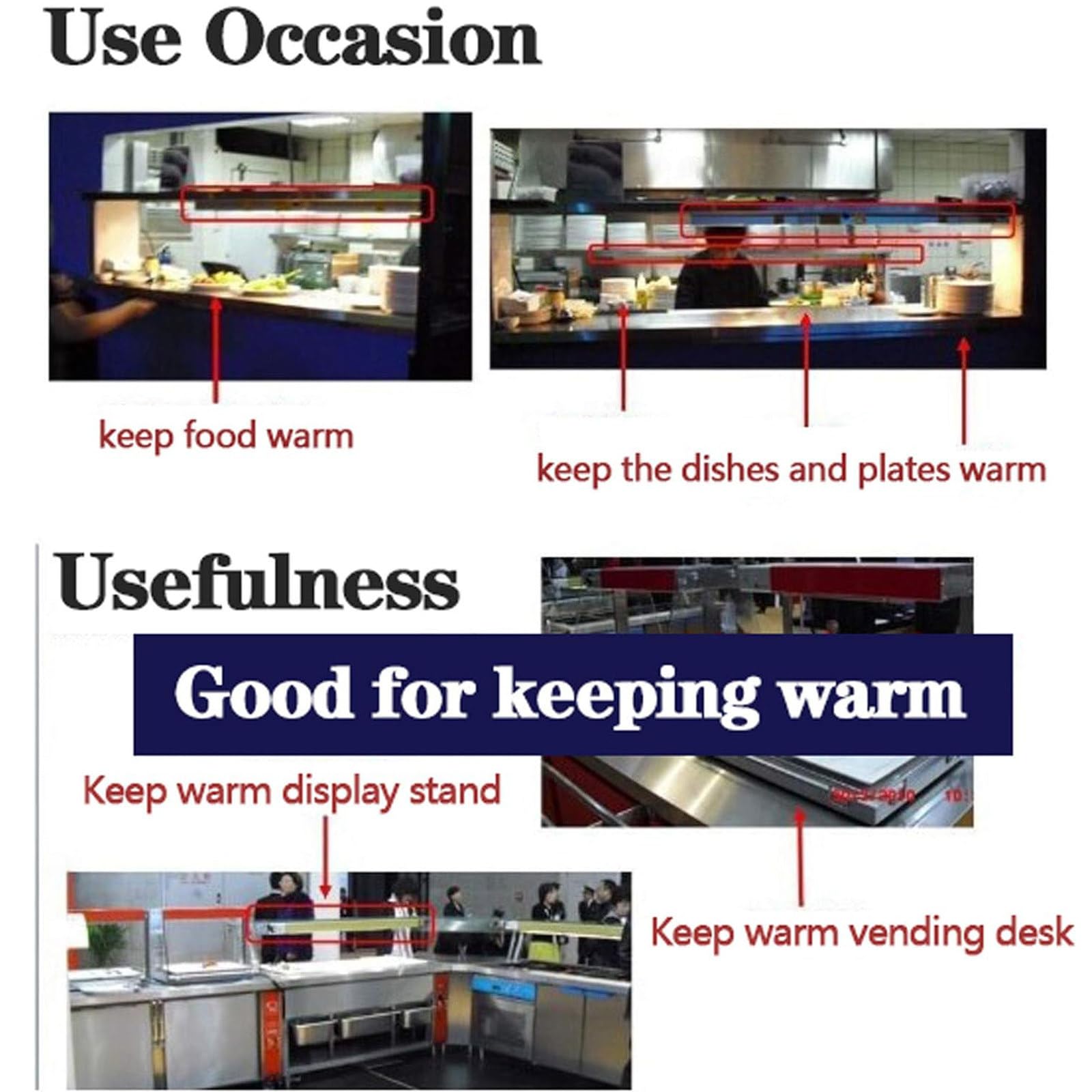 Calentador de Alimentos Comercial, lámpara Colgante para Calentar Alimentos para restaurantes de Cocina, Calentador de Platos eléctrico para Mantener los Alimentos Calientes,60x15x6.5CM