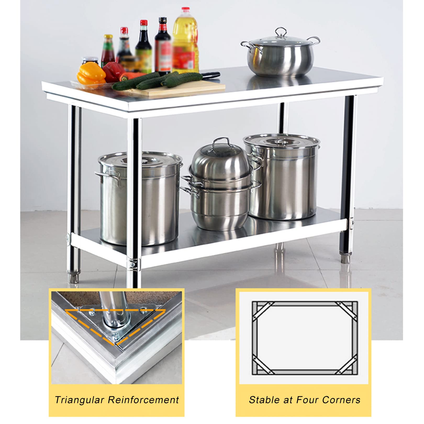 Mesa de Catering de Cocina de Acero Inoxidable Estación de Trabajo Pesada Mesa de preparación de Alimentos para el hogar Comercial, fácil de Limpiar