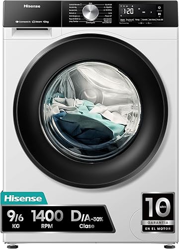 Hisense WD3S9043BW3-Lavadora Secadora, 9/6Kg, Class A-30%/D, 1400 RPM, Ancho 60c