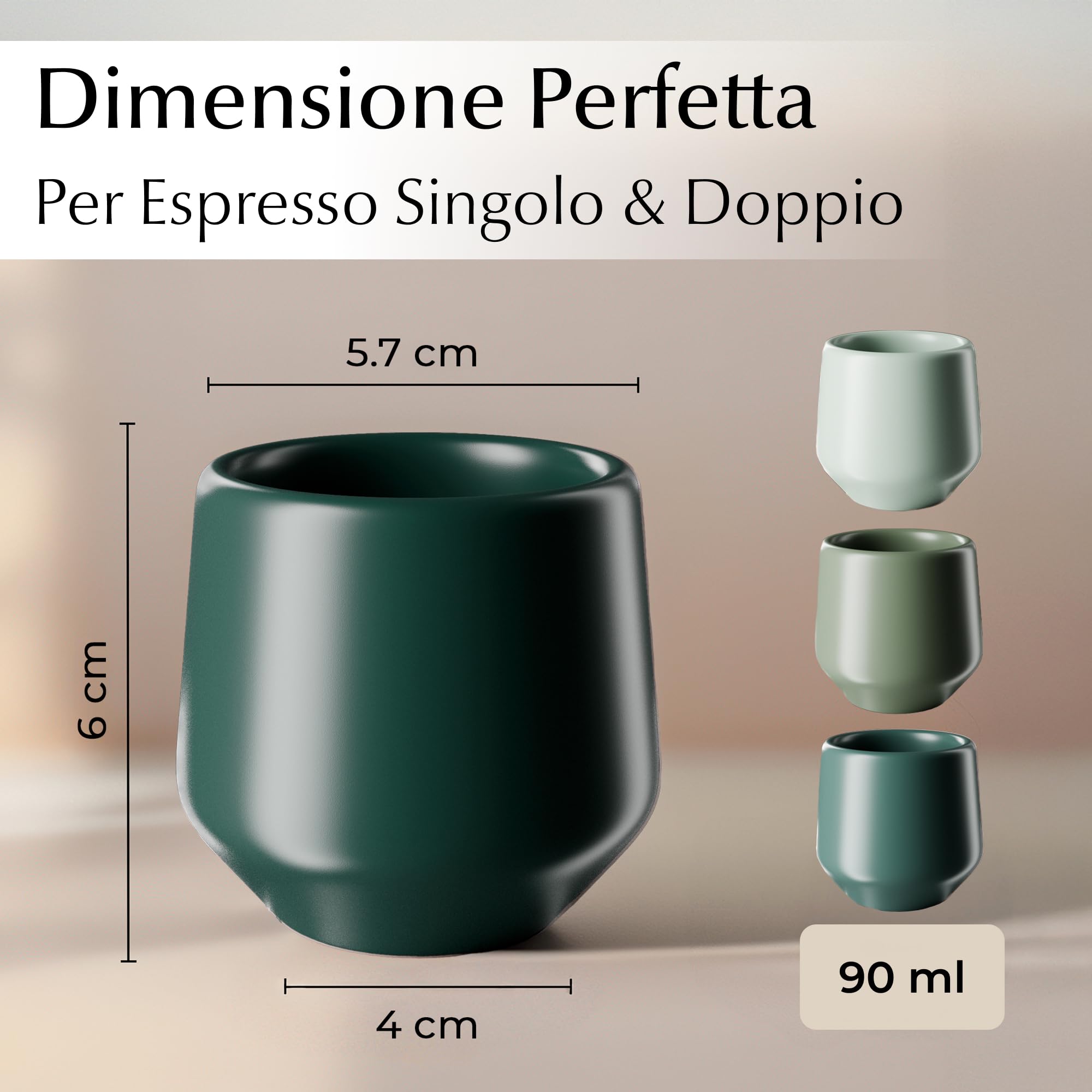 MIAMIO Set di Tazzine da Espresso 4 Pezzi 90 ml Ceramica Collezione Luxe