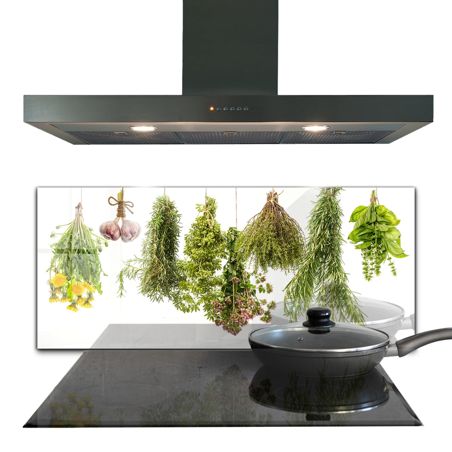 Panneau de cuisine 125x50 cm en verre trempé avec design herbes séchées