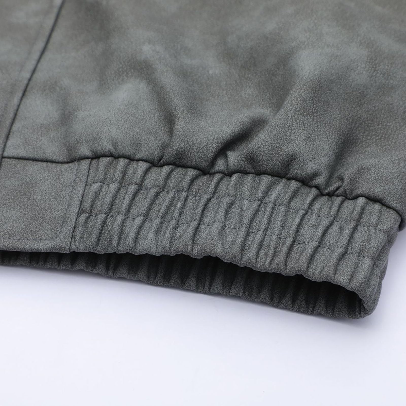 Giacca in pelle scamosciata, elegante, con orlo elasticizzato, stile motociclista, college, colletto alto | Giacca blouson slim fit, in pelle, da uomo, lunga, antivento, ideale per escursioni, campeggio e università