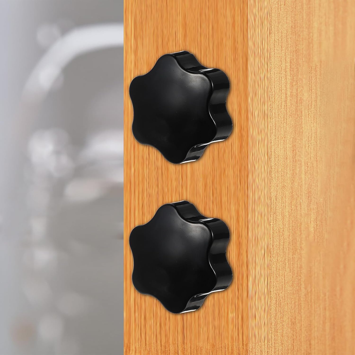 4pcs 38mm Diameter Star-Shaped Clamping Screw Knobs with M10 X 25mm External Thread Steel Screws, Plastic Hex Handle Knobs for Industrial Machinery and Cabinet Hardware