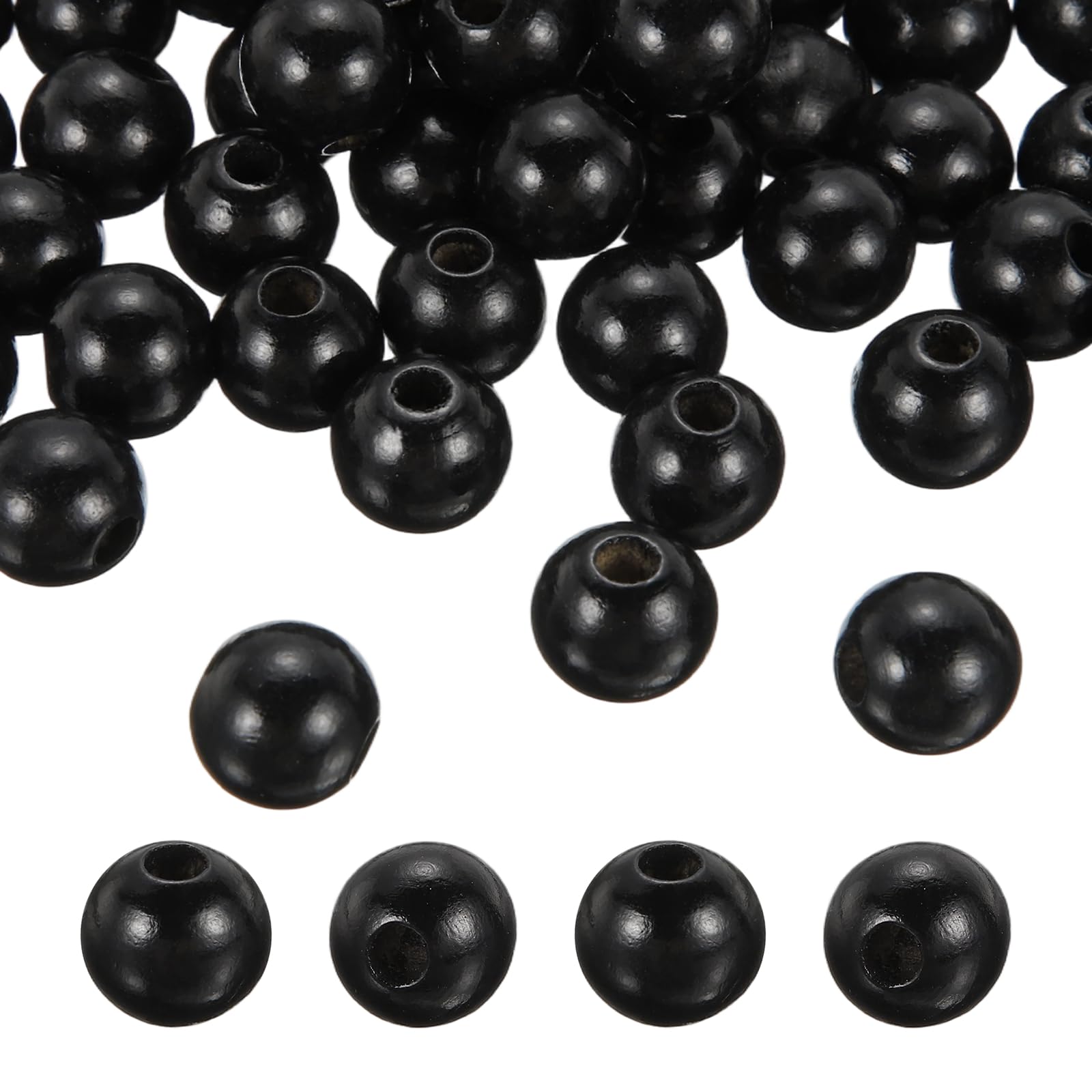 PATIKIL 200pcs 14mm Black Natural Wood Beads with 4mm Hole Unfinished Round Wooden Loose Spacer Balls Bulk for DIY Crafts Garland Macrame Farmhouse Decor Jewelry Making