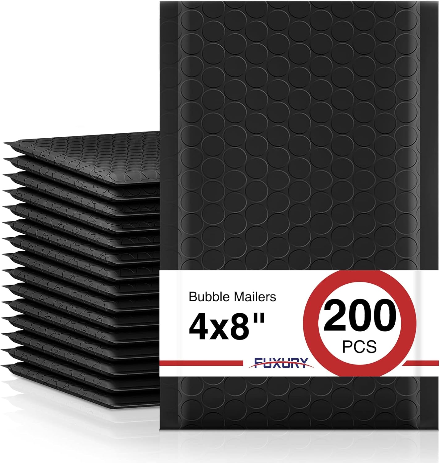 Fuxury Black Bubble Mailers 4x8" 200 Pack Waterproof Padded Envelopes Self Seal Bubble Envelopes Usable Size 4x7" Padded Mailers for Small Business Shipping Envelope Mailers Black 4×8" 200PC
