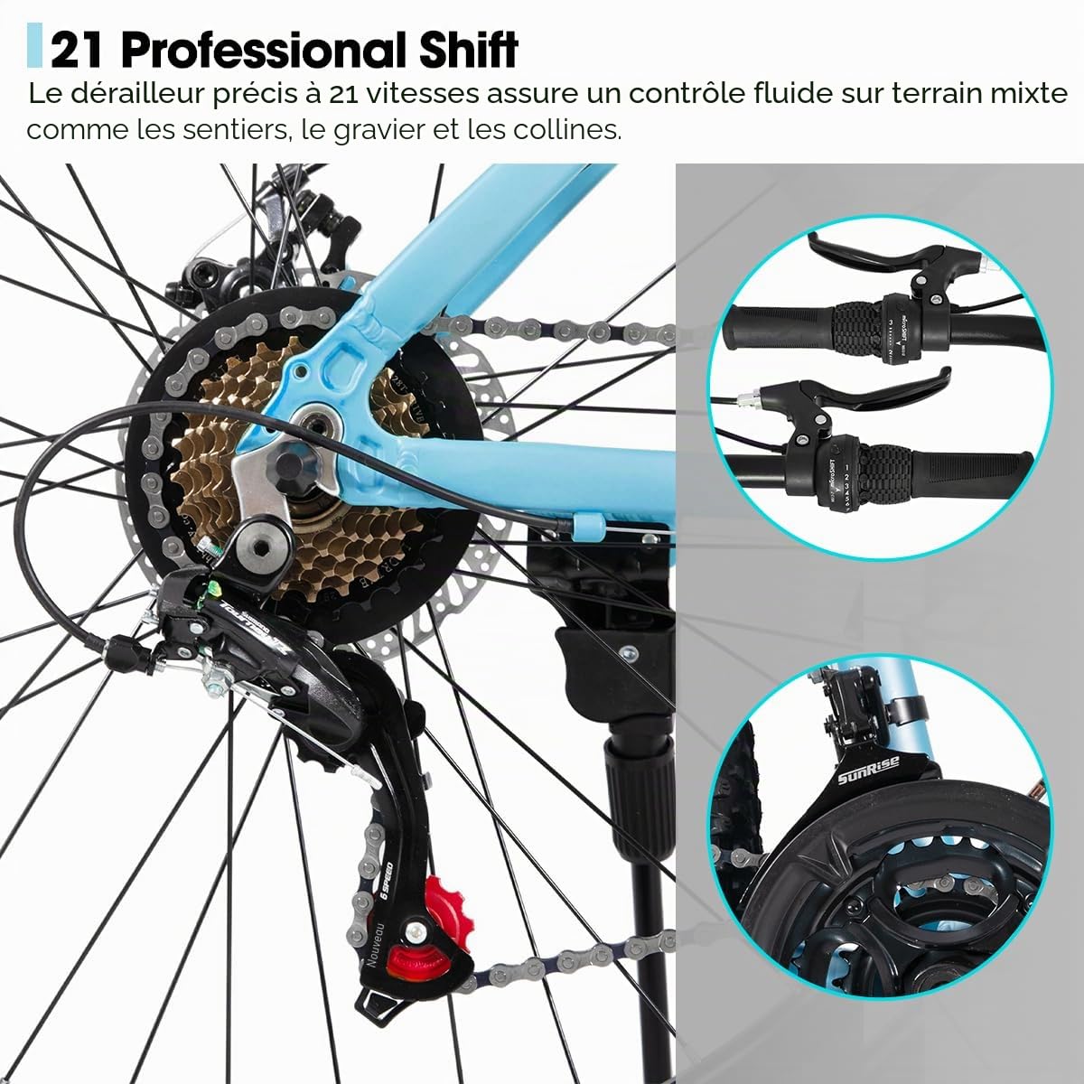 Hiland 26" 27,5" VTT pour homme et femme avec cadre en aluminium, 21 vitesses Hardtail Vélo pour adulte avec frein à disque, noir/bleu/vert/violet/blanc
