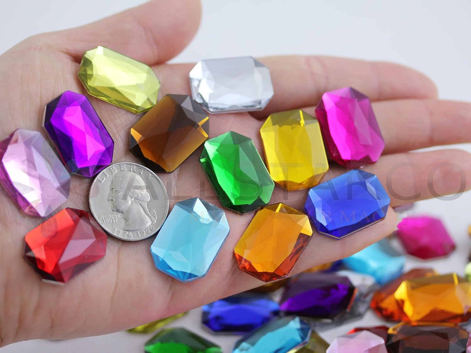 Allstarco 25x18mm Octagon Flat Back Acrylic Rhinestones Assorted Colors Plastic Gems for Crafts Costume Embelishments Card Making Jewels Jewelry Making Supplies Cosplay Jewels 60 Pcs