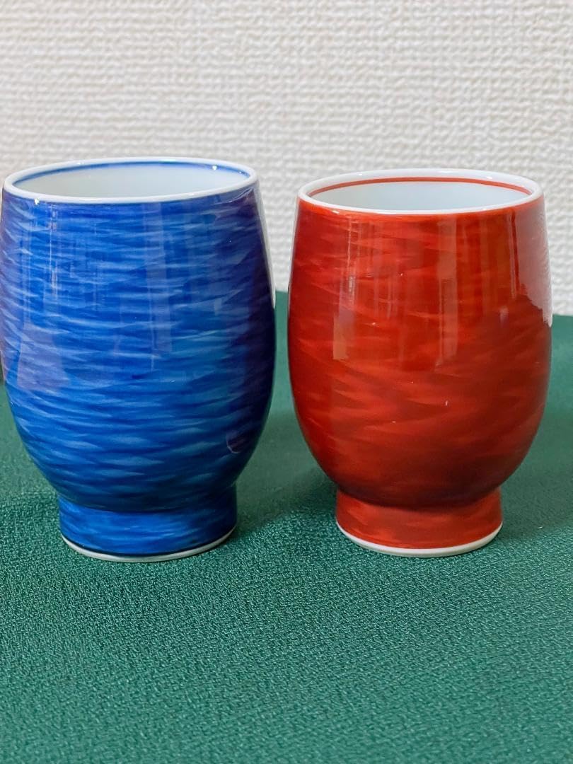 源右衛門 是米木窯 夫婦湯呑 組湯呑 2個 赤 【メタモ】 青 紺朱