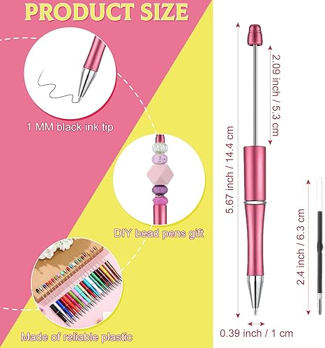 Miniatura 2 de 100 bolígrafos de plástico con cuentas de tinta negra a granel, bolígrafos con cuentas de plástico con 100 recambios para hacer bricolaje, regalos