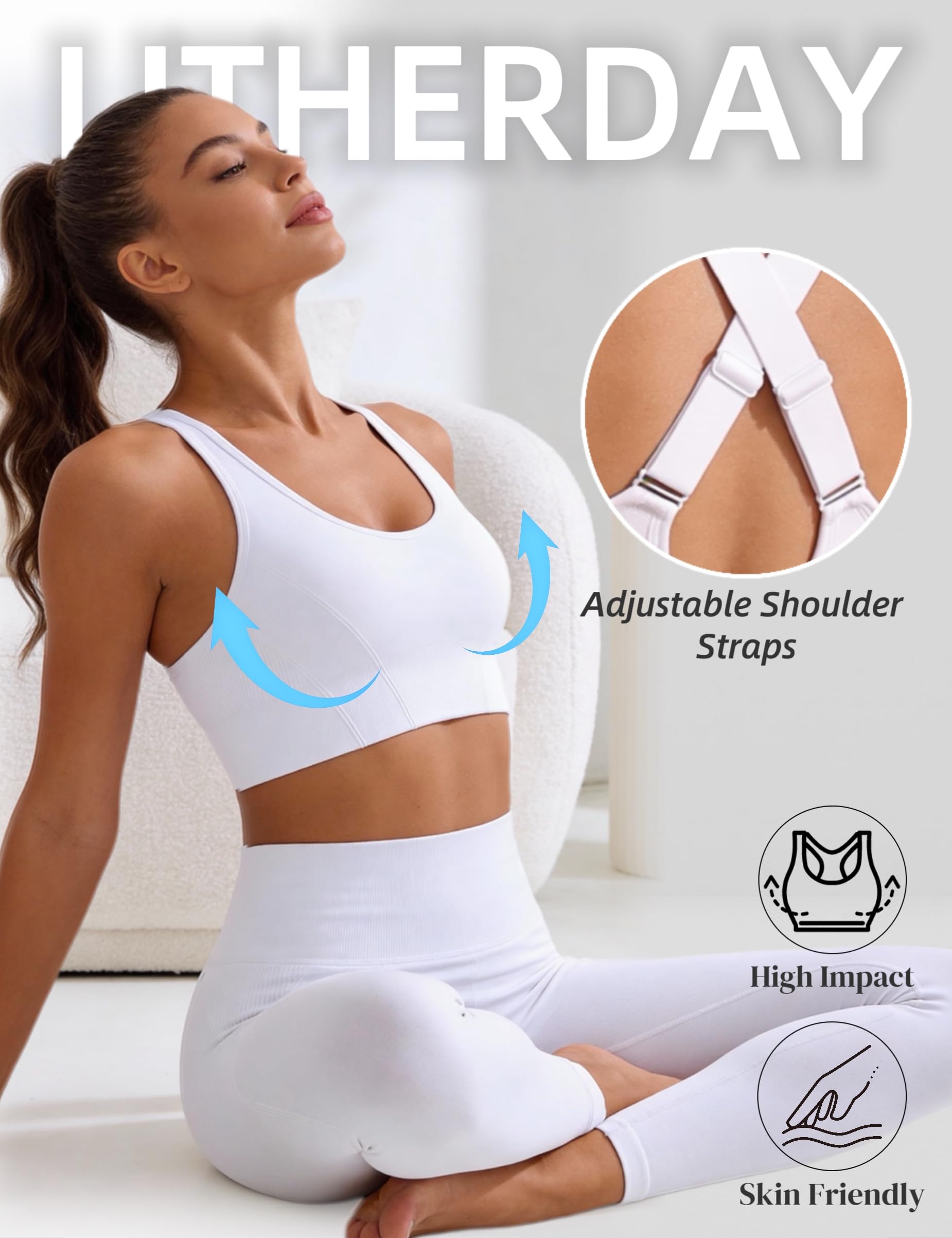 Litherday Damski biustonosz sportowy z wysokim uderzeniem bez fiszbin krzyżowy sportowy top do jogi fitness push up z wyjmowanymi wkładkami S-XXL