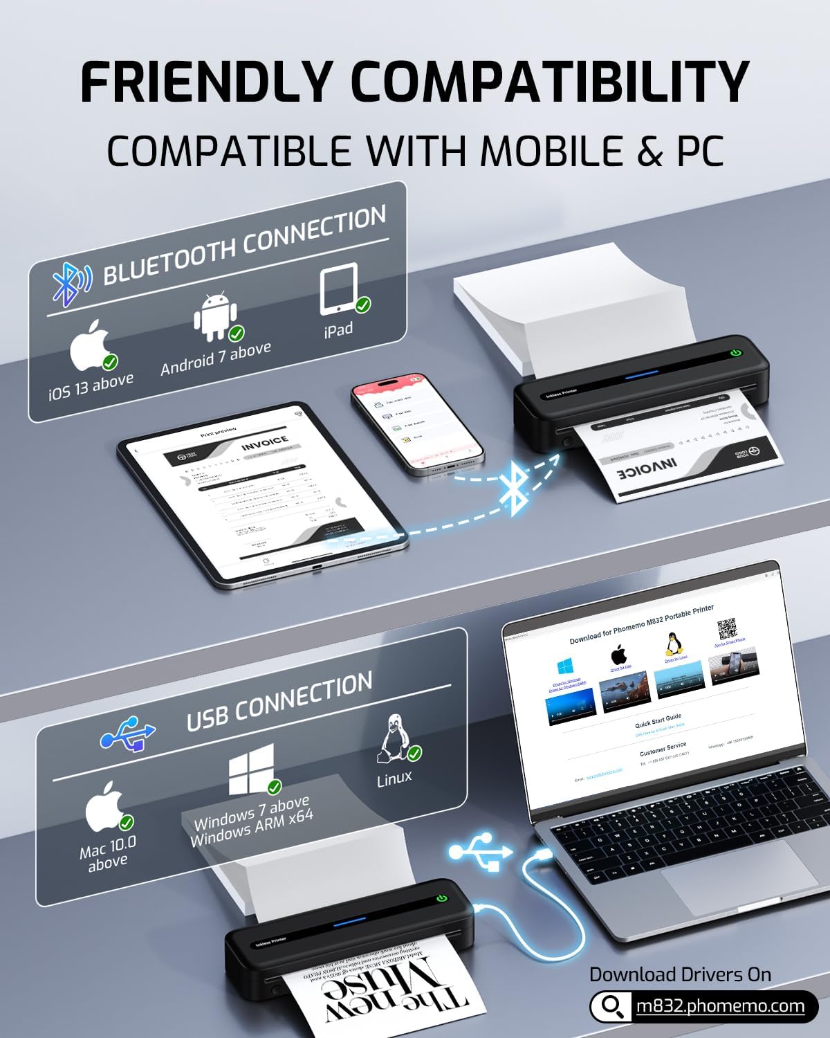 ASprink Portable Wireless Printer, Wireless Thermal Printer Support 8.5