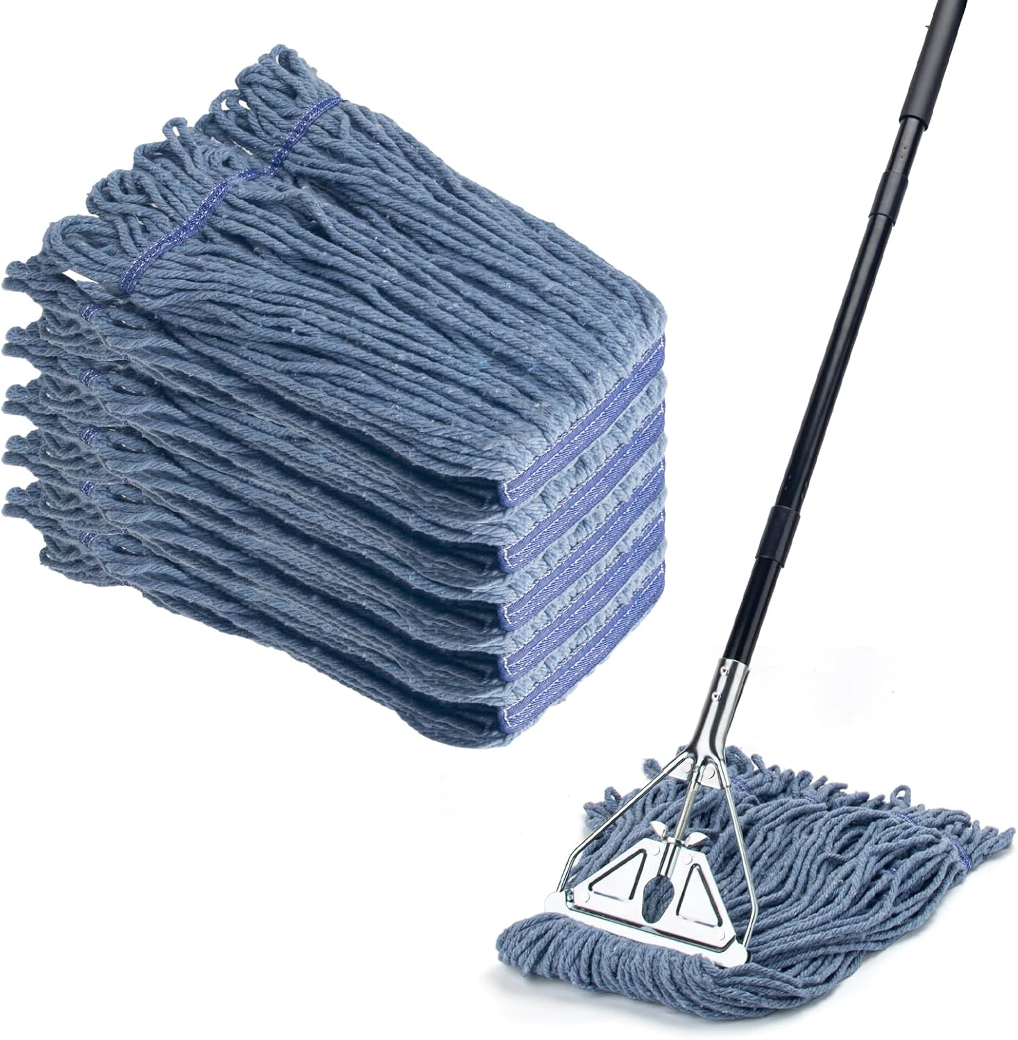 60" Metal Mop Handle and 6 Pack Heavy Duty Commercial Mop Head Replacement