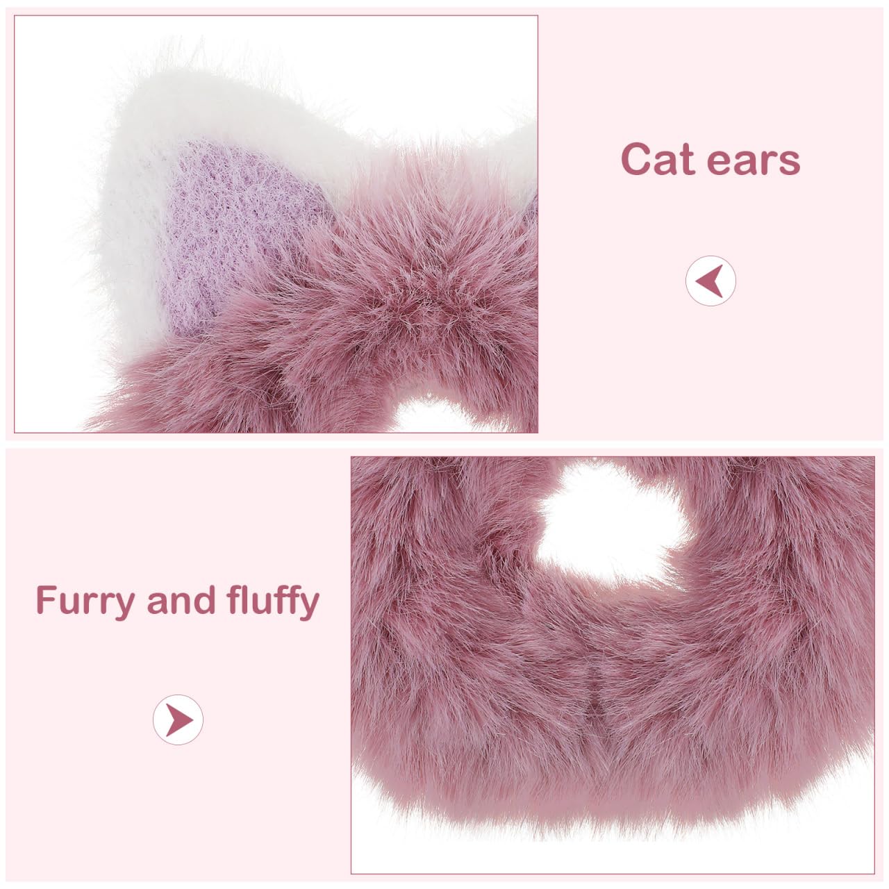 WRITWAA Cat Ear Hair Scrunchies Fluffy Elastic Hair Ties 6-Pack Ponytail Holders Soft Bands for Women Girls Daily Wear Parties Sports - Image 3