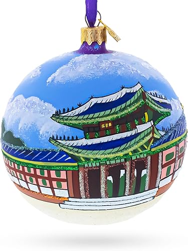 Gyeongbokgung Palace, Seúl, Corea del Sur, bola de cristal adorno de Navidad 4 pulgadas