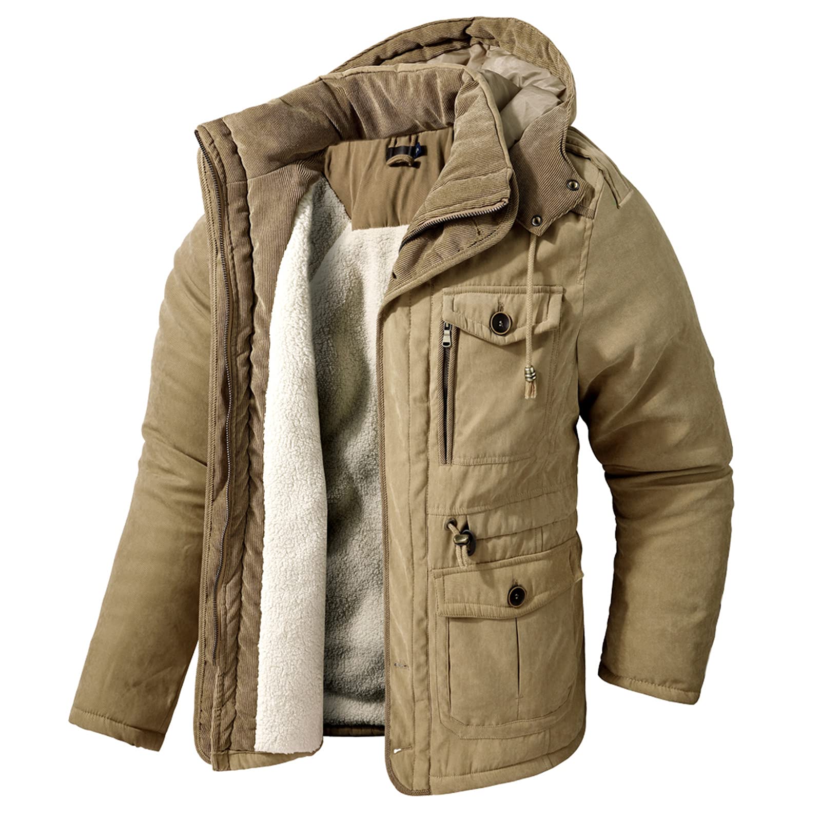 Buy Men Coat Jacket Winter Stylish Lamb Velvet Hooded Cotton