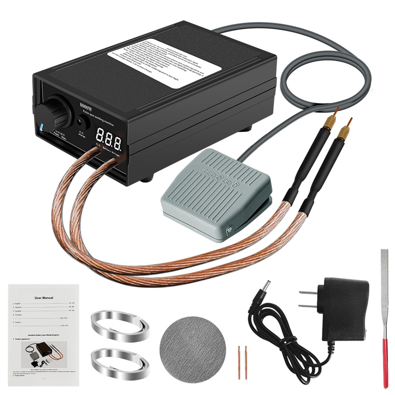 Saldatore a Punti per Batterie 8000W, Kit fai da te Hancaner per Saldatore Punti Portatile, Saldatore Portatile ad alte Prestazioni con Fascia in nichel, Saldatori Regolabili per Set Saldatrici Punti