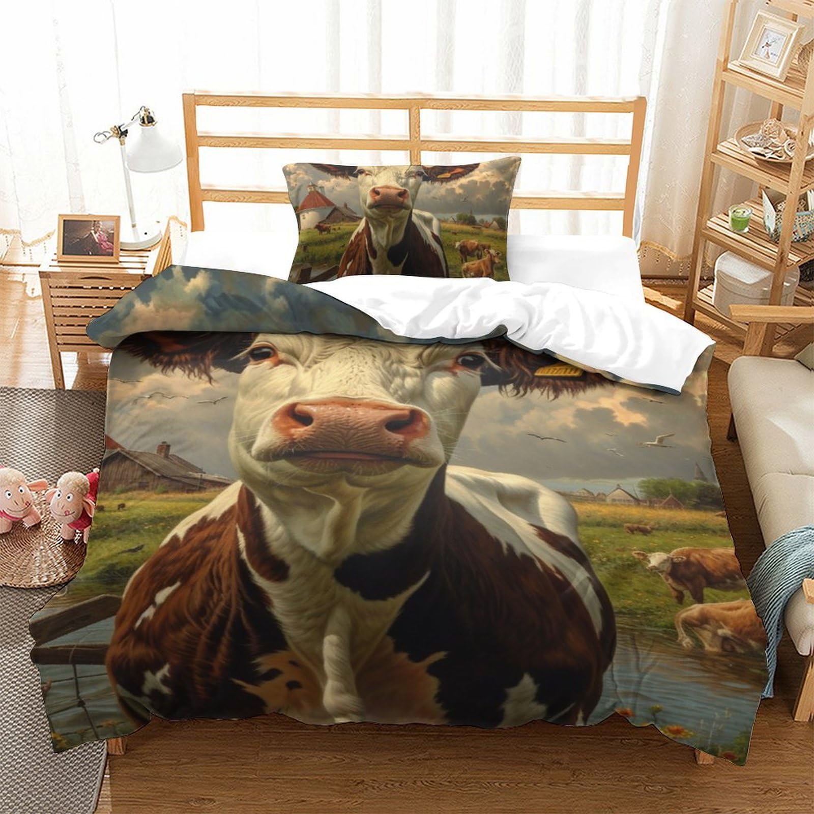 Parure de lit imprimé vache 3D microfibre respirante et super douce 2 pièces