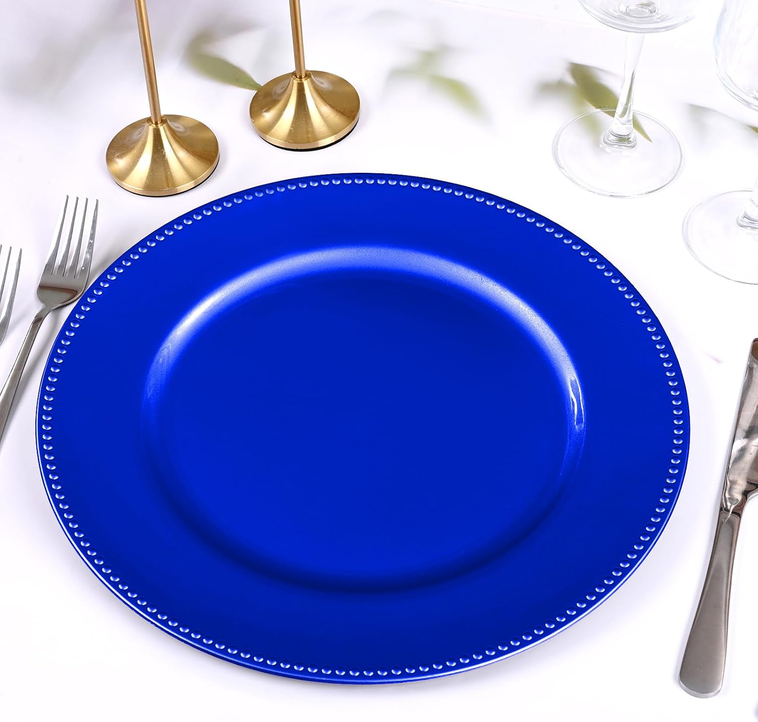 Royal Blue Charger Plates 13 Round Charger Plates Bulk Beaded Chargers for Dinner Plates Decorative Blue Charger Plastic Charger Plates for Wedding Party Event Bridal Shower Table Decoration