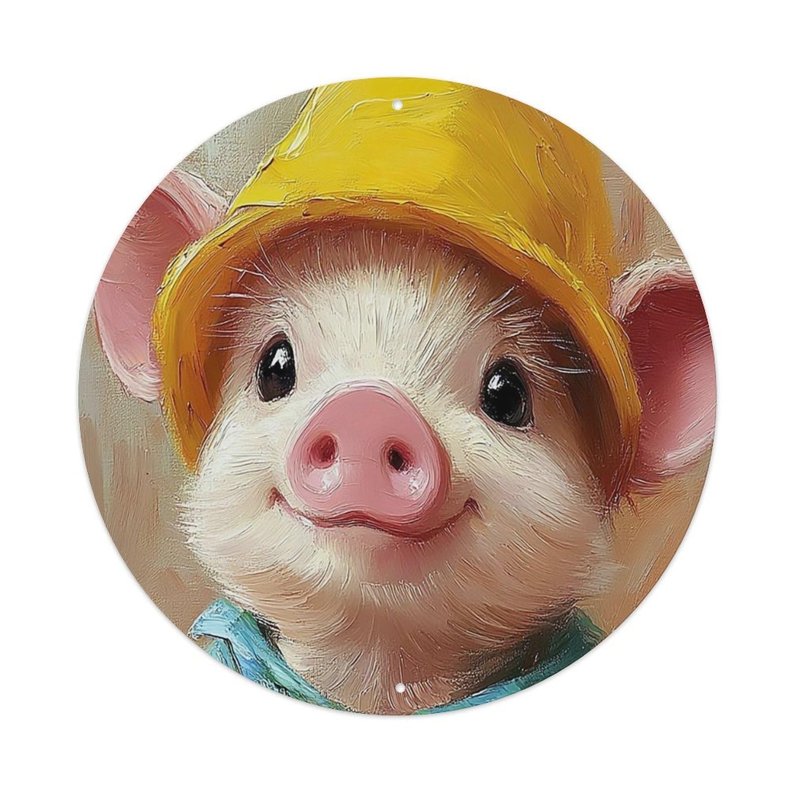 Animal Artwork Piggy in The Hat Vintage Metal Tin Sign Plaque Wall Decor for Cafe, Club Bar, Office, Garden Metal Poster 8x8Inch