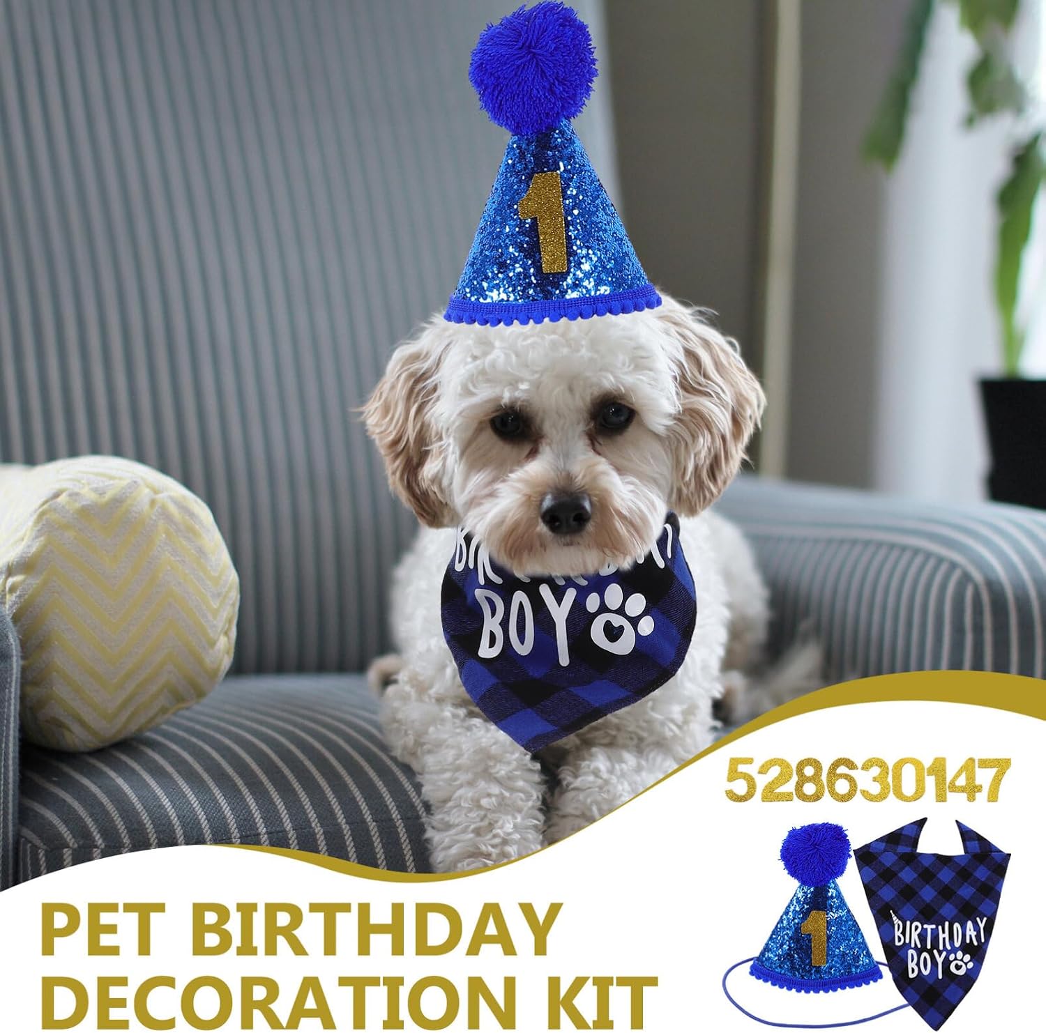 Sosoport 1set Dog Birthday Hat and Bandana Dog Birthday Party Supplies Bow Tie and Numbers and Cats