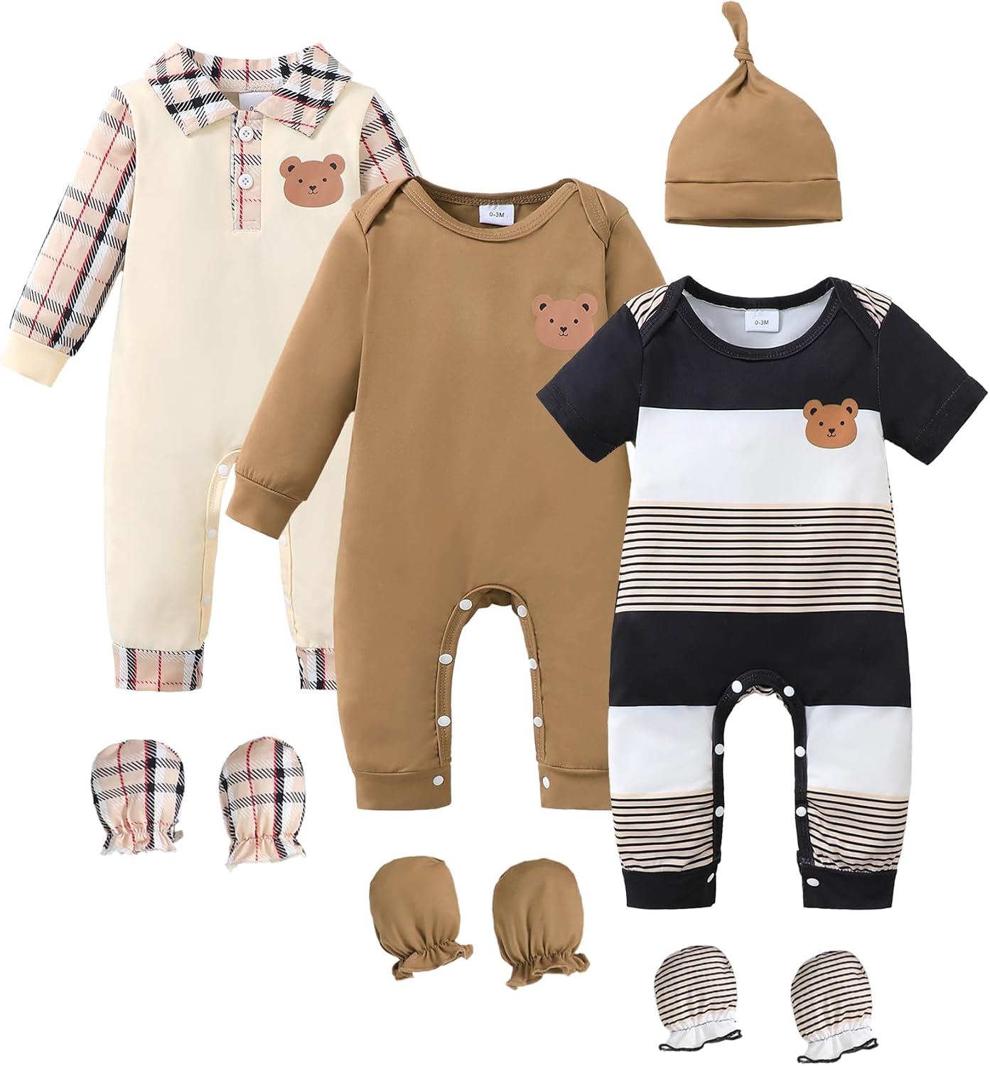 NZRVAWS Preemie Baby Boy Clothes Newborn Essential Infant Must Have Romper Hat Mitten Outfit Set Preemie-18 Months 10Pcs