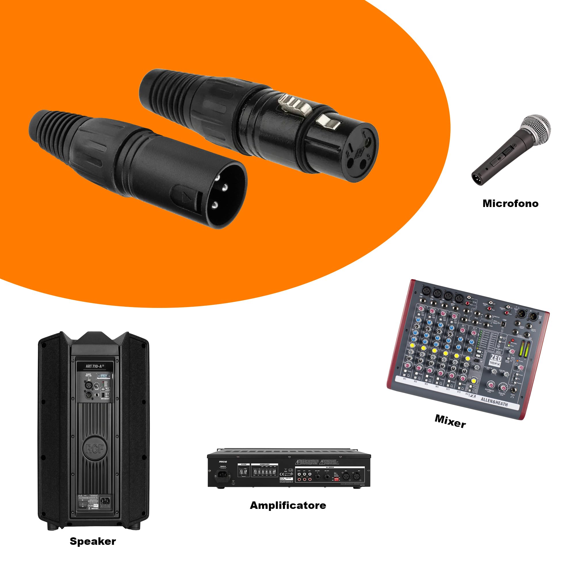 Cavo Microfonico Bilanciato 100 Metri Audio Pro Nero + 20 Connettori XLR Maschio Femmina - Studio e Live