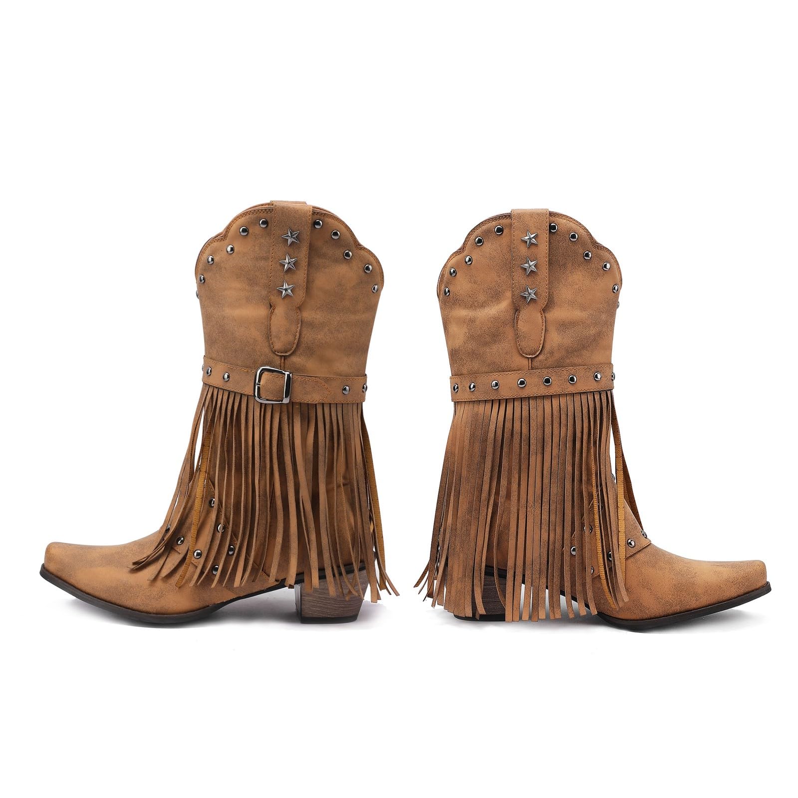 Westernstiefel Damen Cowgirl Cowboy-Stiefel Western Boots Leder Frauen Schuhe Bequeme Elegante Halblange Stiefel Mit Absatz