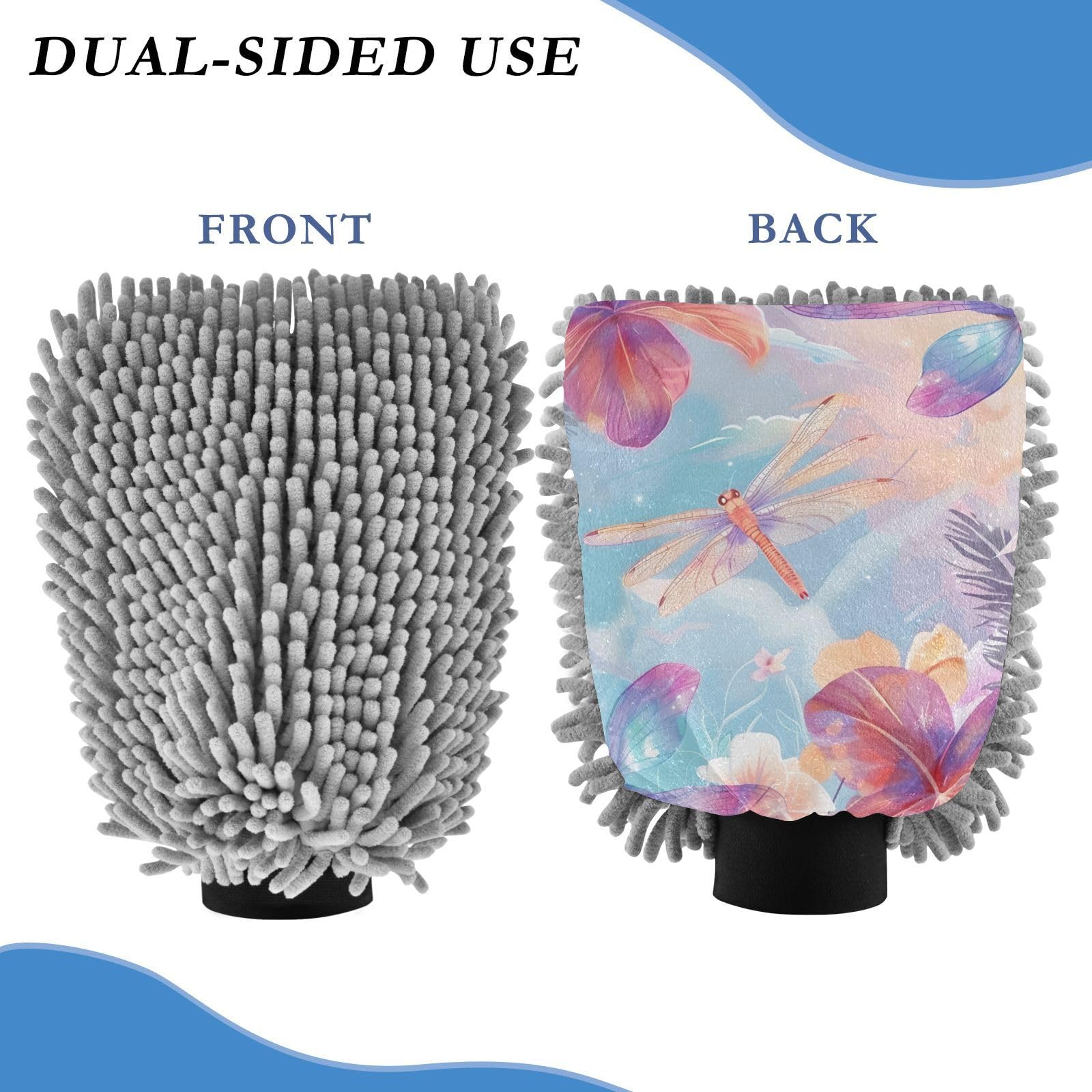IOACIY Absorbent Microfiber Car Wash Drying Mitts, 2 Pack, Scratch-Free & Lint-Free, Rich Foam, Highly Absorbent, Double Sided, Wash Mitt Perfect for Car Washing, L, Dragonfly (7)